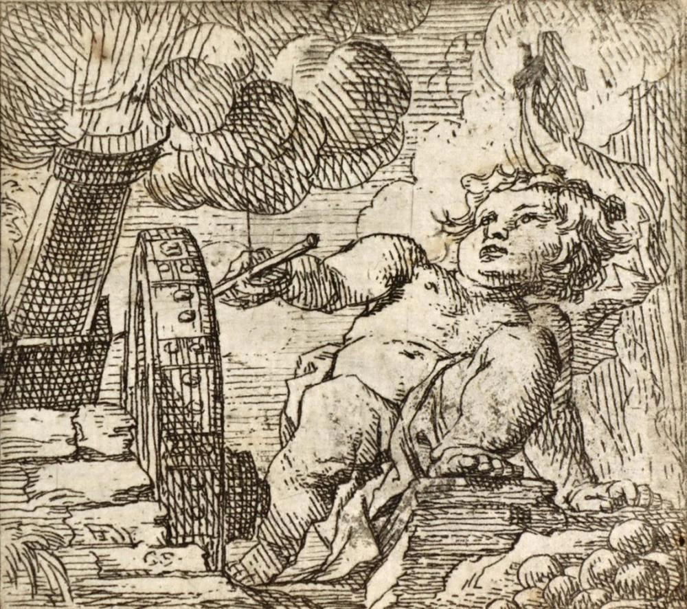 Putto vicino a un cannone